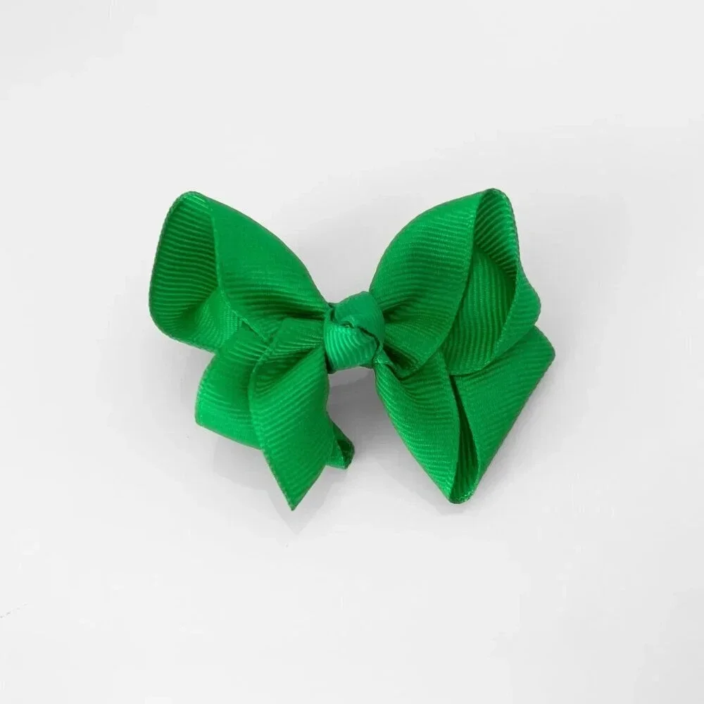Set of 2 Pretty Girls Hair Bows Grosgrain Ribbon Clips Hair Accessories Green
